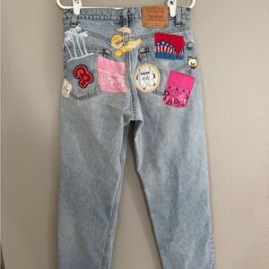 Levi's Light Blue Straight Leg Jeans with Colorful Patches